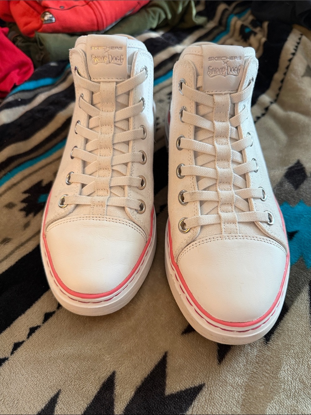 Skechers White High-Top Sneakers with Pink Accents